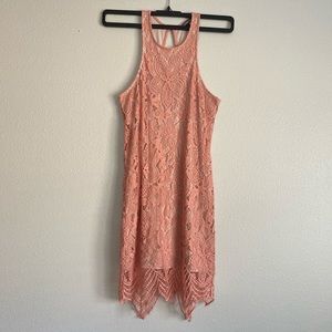 Muave / pink high neck lace tank dress